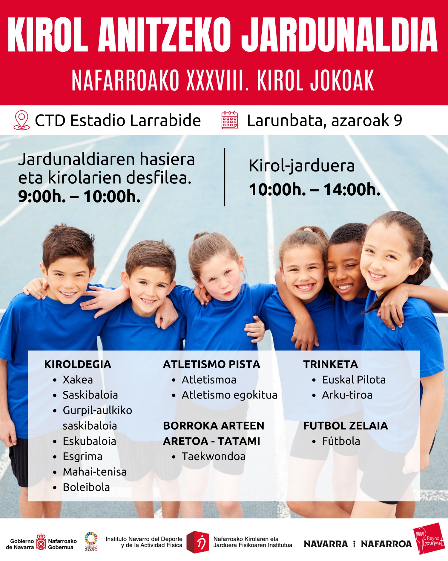 Jornada Multideporte de los XXXVIII Juegos Deportivos de Navarra. ¡Anímate a participar este sábado 9 de noviembre!